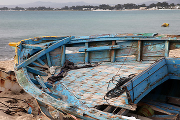 Image showing Damaged ship on the beach