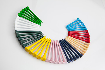 Image showing The colorful wooden golf tees 