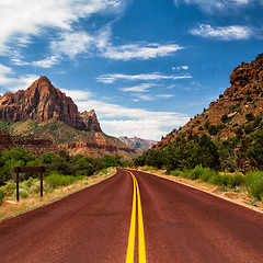 Image showing Typical red road in Zion Canyon