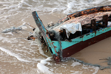 Image showing Damaged ship on the beach