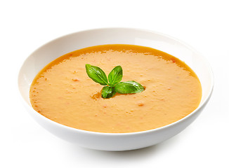 Image showing bowl of squash soup with basil