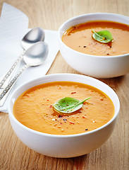 Image showing two bowls of squash soup