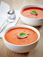 Image showing two bowls of tomato soup