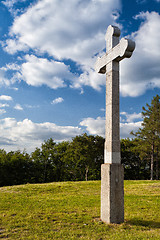 Image showing The stone cross at sunset