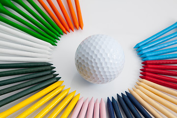 Image showing The colorful wooden golf tees 
