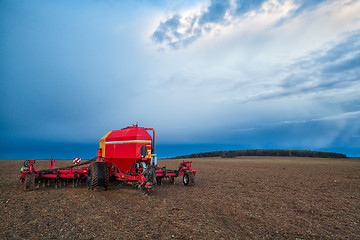 Image showing Seeding machine on the uncultivated field