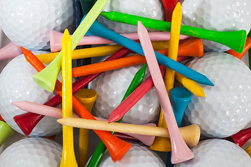 Image showing Golf balls and tees 