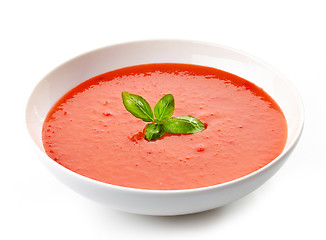 Image showing bowl of tomato soup with basil