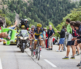 Image showing Alberto Contador Climbing Alpe D'Huez