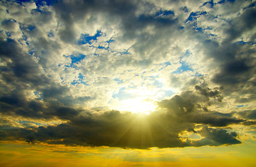 Image showing fine evening glow under low clouds