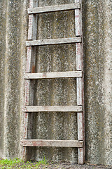 Image showing wooden ladder near old roofing slate