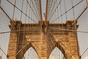 Image showing Detail of historic Brooklyn Bridge in New York