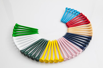 Image showing The colorful wooden golf tees 