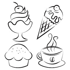 Image showing Set. Desserts and coffee. Vector illustration