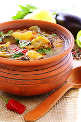 Image showing Thick soup with meat and vegetables.