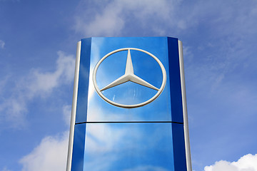 Image showing Mercedes-Benz Sign against Blue Sky