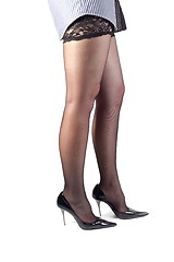 Image showing Beautiful female legs in black stockings.