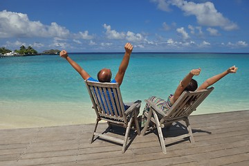 Image showing happy young couple have fun on beach