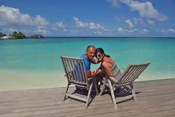 Image showing happy young couple have fun on beach