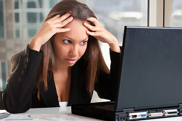 Image showing Worried Woman Looking At A Computer Monitor