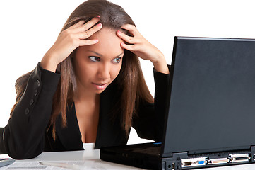 Image showing Worried Woman Looking At A Computer Monitor