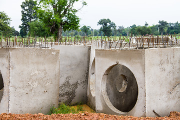Image showing Concrete drainage pipes on construction site