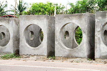 Image showing Concrete drainage pipes on construction site