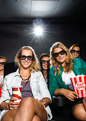 Image showing Young Friends Watching 3D Movie In Theater