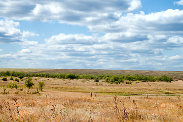 Image showing autumn in steppe and low clouds