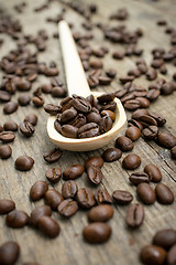 Image showing Wooden Spoon with coffee beans