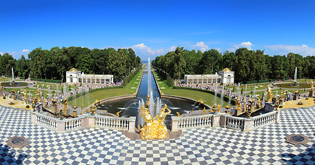 Image showing famous petergof fountains in St. Petersburg Russia