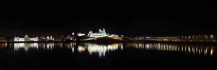 Image showing night panorama of kazan with reflection in river