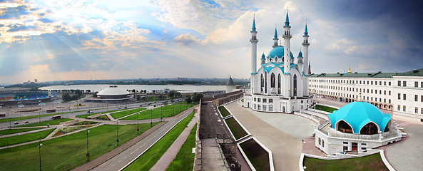 Image showing panorama with kul sharif mosque in kazan kremlin