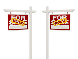 Image showing Pair of Sold For Sale Real Estate Signs, Clipping Path