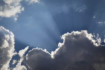 Image showing Silver Lined Storm Clouds with Light Rays and Copy Space