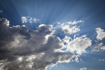 Image showing Silver Lined Storm Clouds with Light Rays and Copy Space
