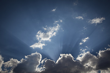 Image showing Silver Lined Storm Clouds with Light Rays and Copy Space