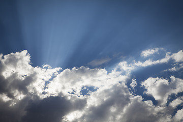 Image showing Silver Lined Storm Clouds with Light Rays and Copy Space