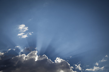 Image showing Silver Lined Storm Clouds with Light Rays and Copy Space