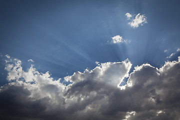 Image showing Silver Lined Storm Clouds with Light Rays and Copy Space