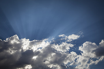 Image showing Silver Lined Storm Clouds with Light Rays and Copy Space