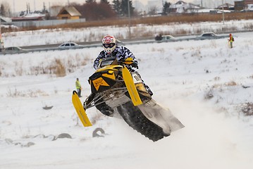 Image showing Sport snowmobile jump