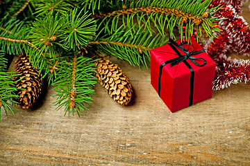 Image showing christmas fir tree with pinecones and decorations