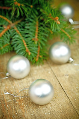 Image showing christmas decorations and fir tree 