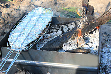 Image showing Dish from fried fish cooked on fire