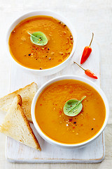 Image showing two bowls of squash soup