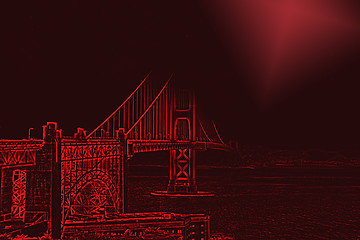 Image showing Golden Gate Bridge with enhanced red contours