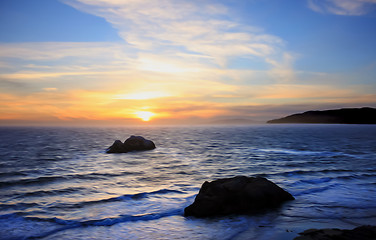 Image showing Pacific coast at sunset