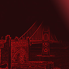 Image showing Square shot Golden Gate Bridge with enhanced red contours