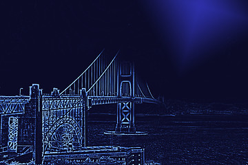 Image showing Golden Gate Bridge with enhanced contours and moon light